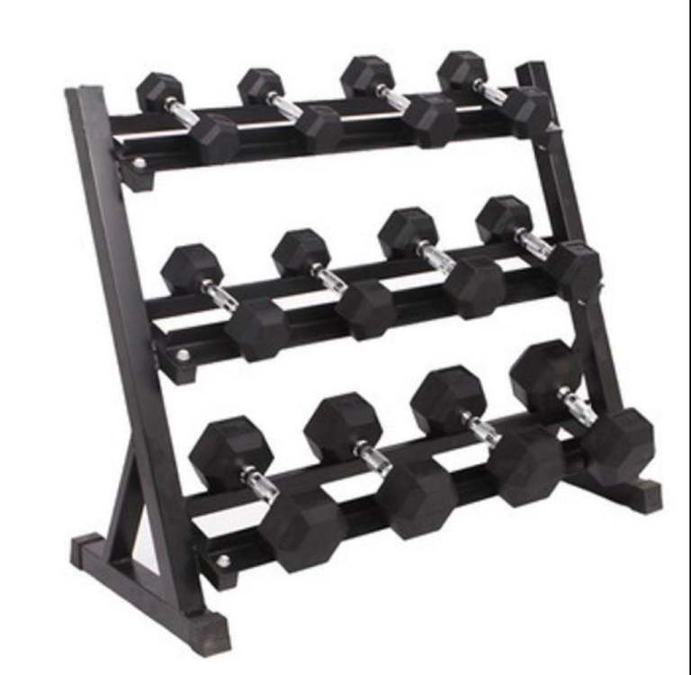 Hex Dumbbells 2.5kg-25kg + 3 Tier Rack 