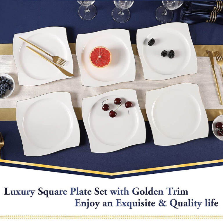 White Square Dinner Plate Set of 6 (10.5in = 26cm) 1st-Class Bone-China BRAND NEW BOXED