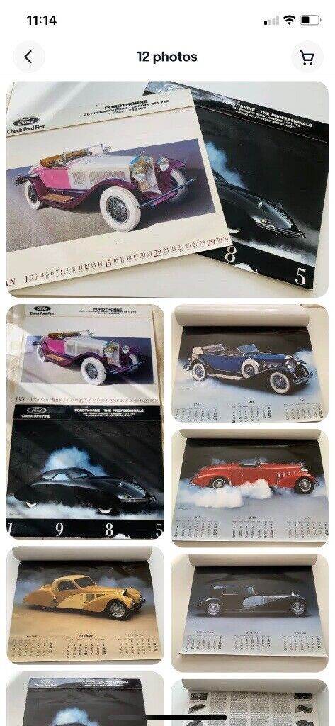 Vintage 1980s Car Calendar Prints for Framing (classic & concept cars) FORDTHORNE - 52cm x 38cm