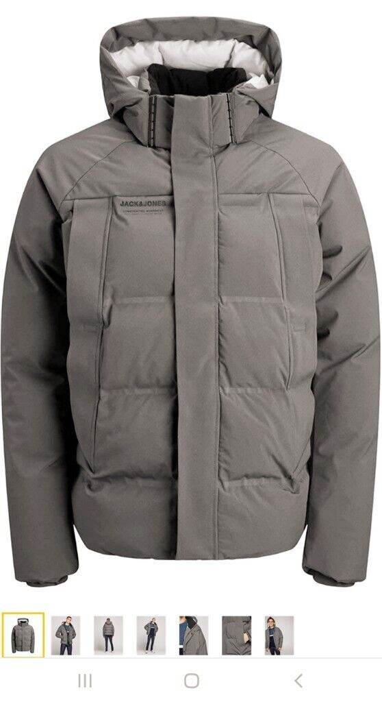 Jack & Jones Jcoalbert grey water repellent puffer jacket, 3m insulation, medium 