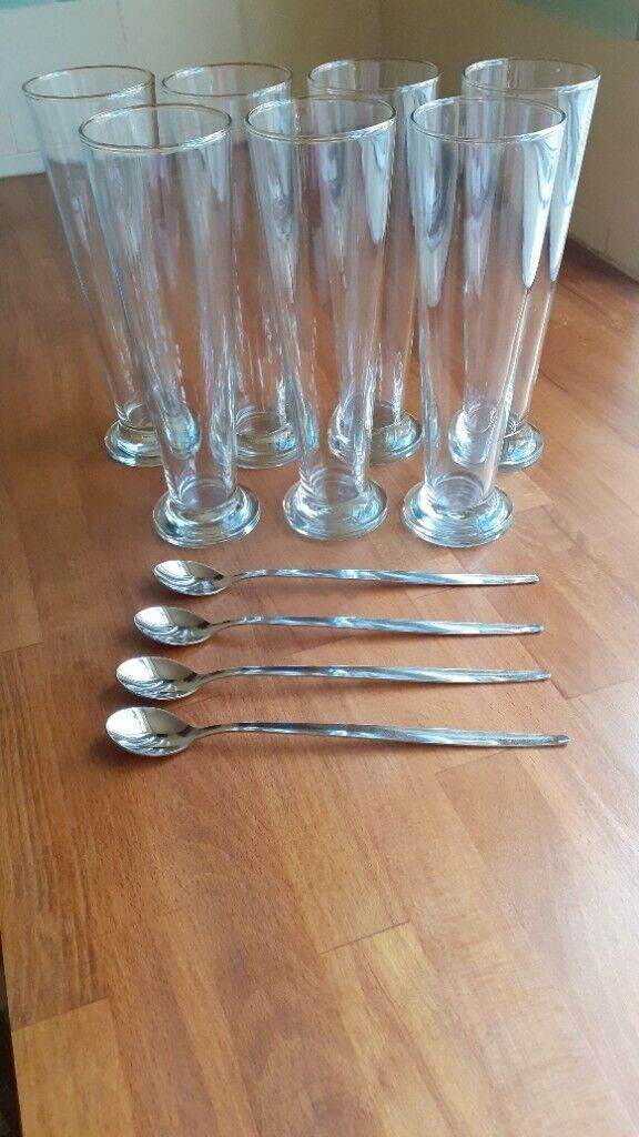7 Knickerbocker or Sundae Glasses & 4 Long Spoons