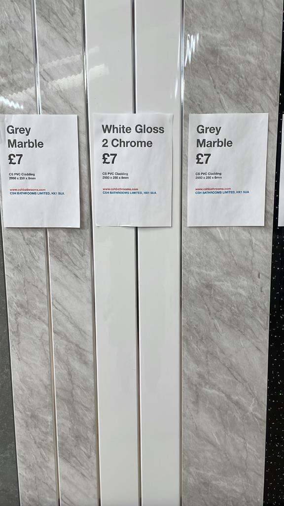White gloss 2 chrome 2950x250x8mm CS PVC CLADDING