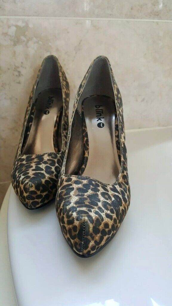 Ladies brown leopard print slightly pointed at the front heels from Blink.