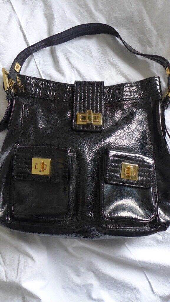 L K BENNETT Black Patent leather Hand Bag / Shoulder Bag. Perfect, AS NEW condition inside and out.