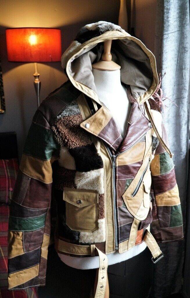 Leather Perfecto Hooded Biker Aviator Jacket RARE Luxury Designer Besp