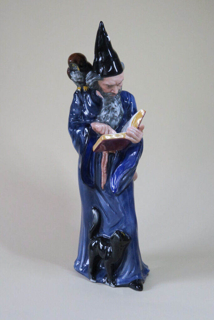 image for ROYAL DOULTON CHINA FIGURINE THE WIZARD HN 2877 with CAT & OWL