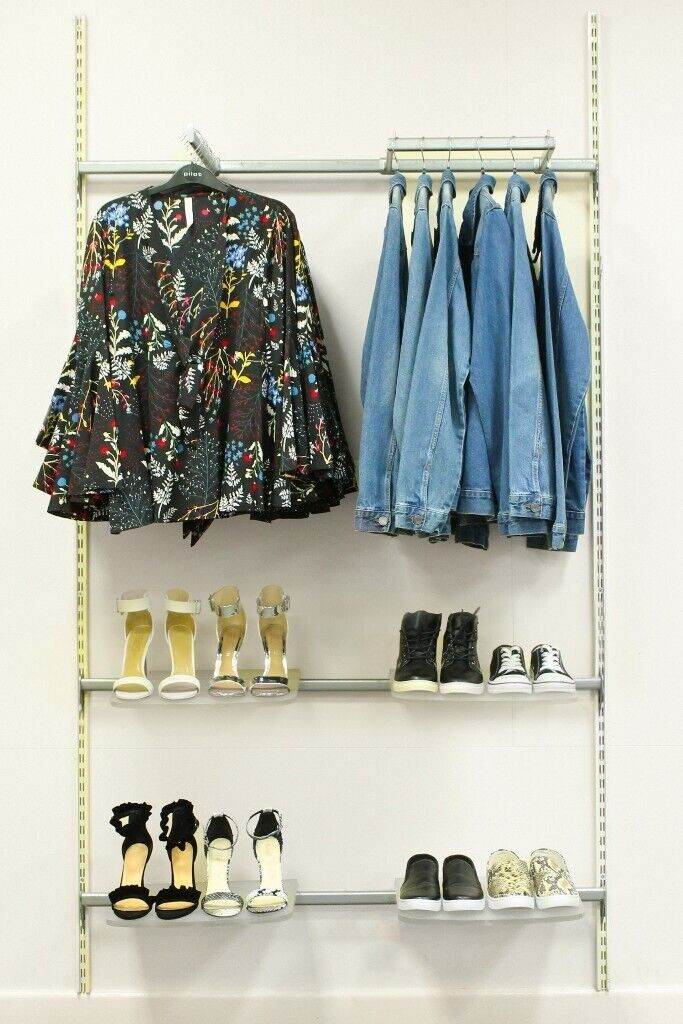 Shop Retail Clothing Wall Display System 1 x Bay 1.2 Metre Wide Incl 4 Shelves