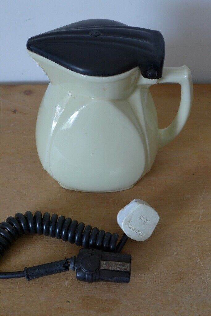 Collectable Australiana: Vintage Ceramic Hot-Water Jug Electric Kettle with Bakelite Flip-Up Lid.