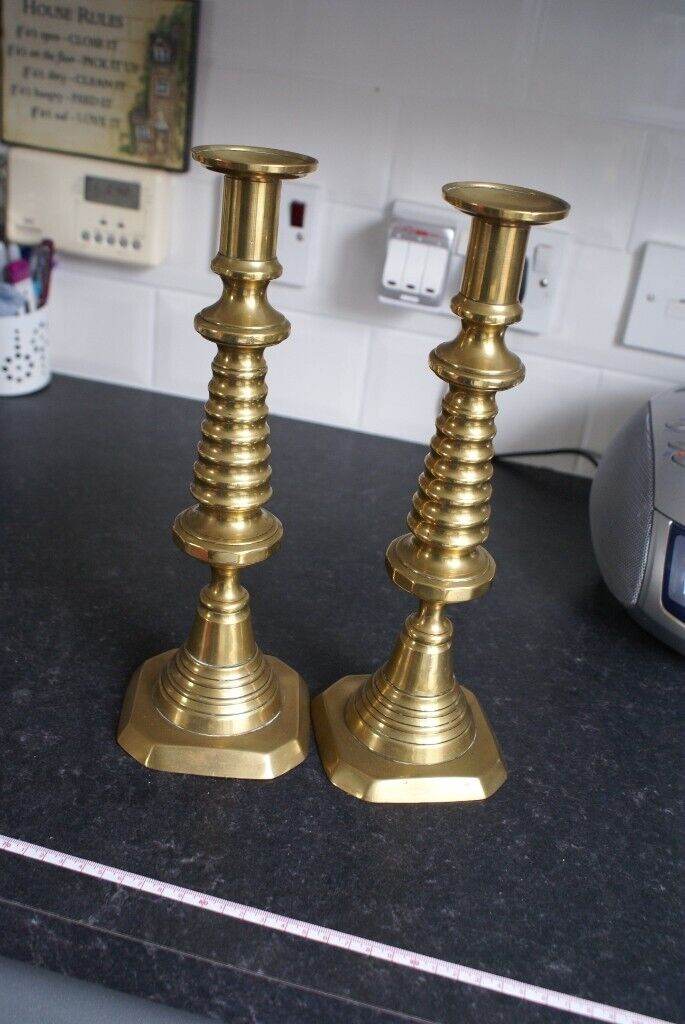 2 Large Vintage Brass Candlesticks