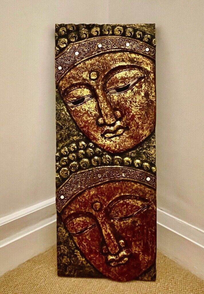 Hand-Carved Wooden Buddha Face Wall Art – Spiritual Home Décor