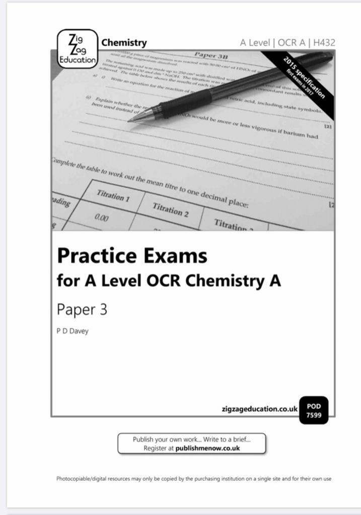 PDF Zig Zag Education Practice Exams for A Level OCR A Chemistry Paper 3