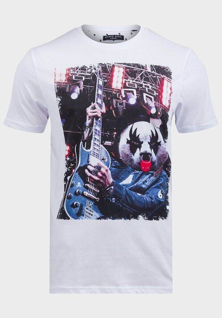 New Brave Soul Men's Guitarist Panda T-Shirt (Sizes S, M, L, XL)