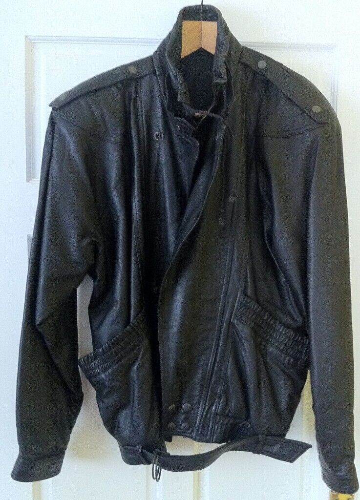 Classic man, Black, Mens, leather jacket, Size M, Chest 48''
