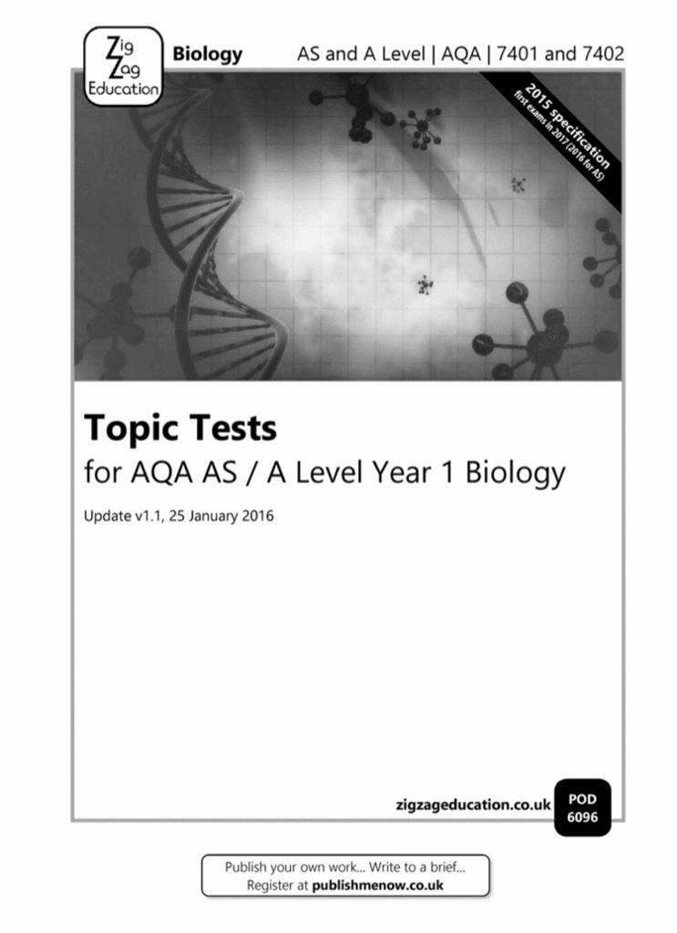 PDF Zig Zag Education Topic Tests for A Level AQA Biology Year 1
