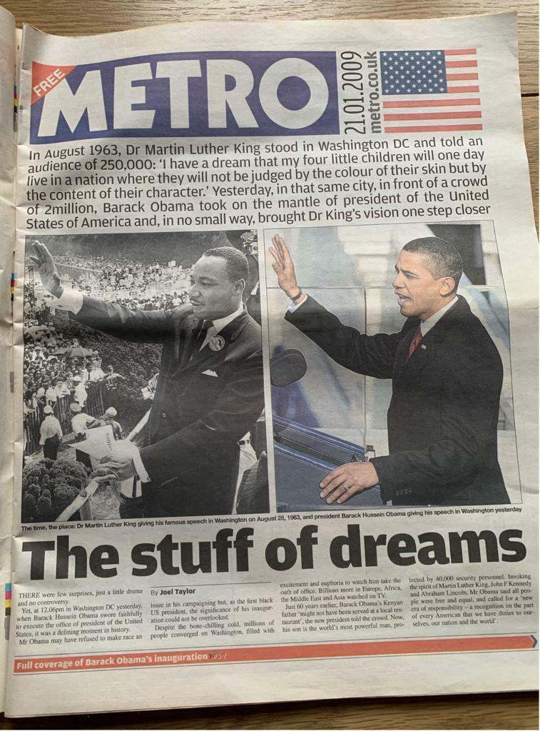 METRO THE STUFF OF DREAM ELECTION OF OBAMA  21/01.2009