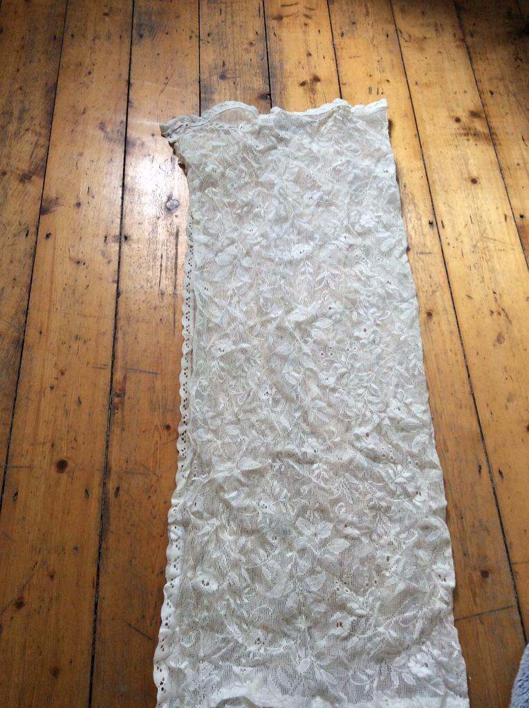 Two panels of lovely lace curtain suitable for a window.  Victorian 