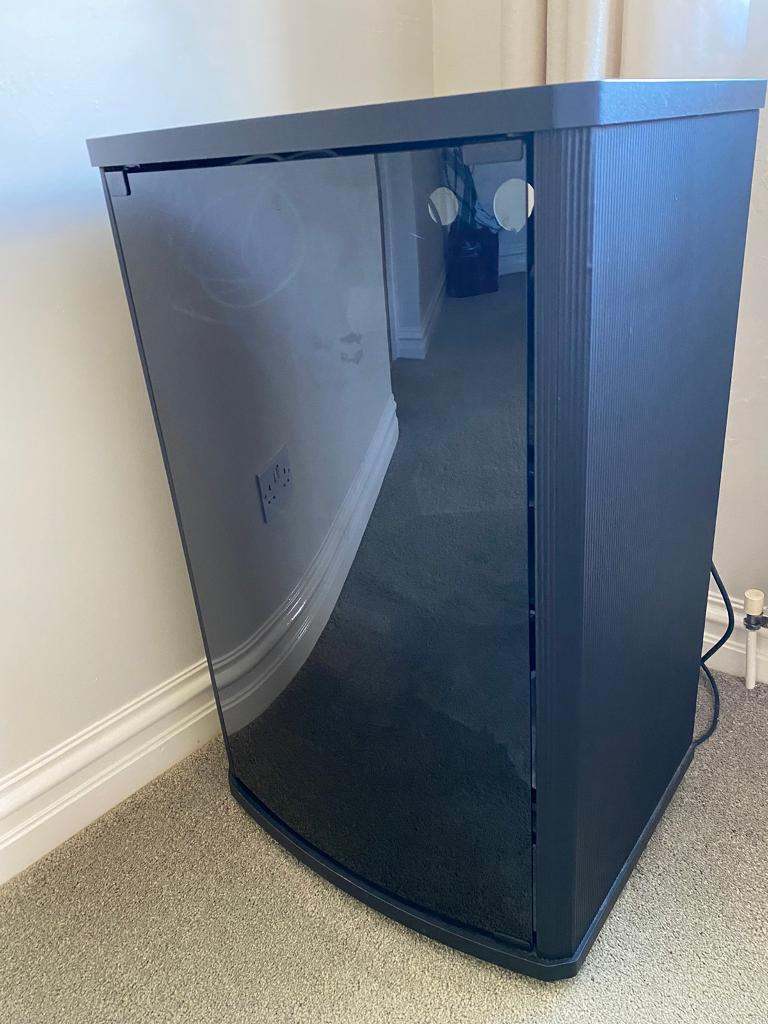 Cabinet- black wood with front black glass 