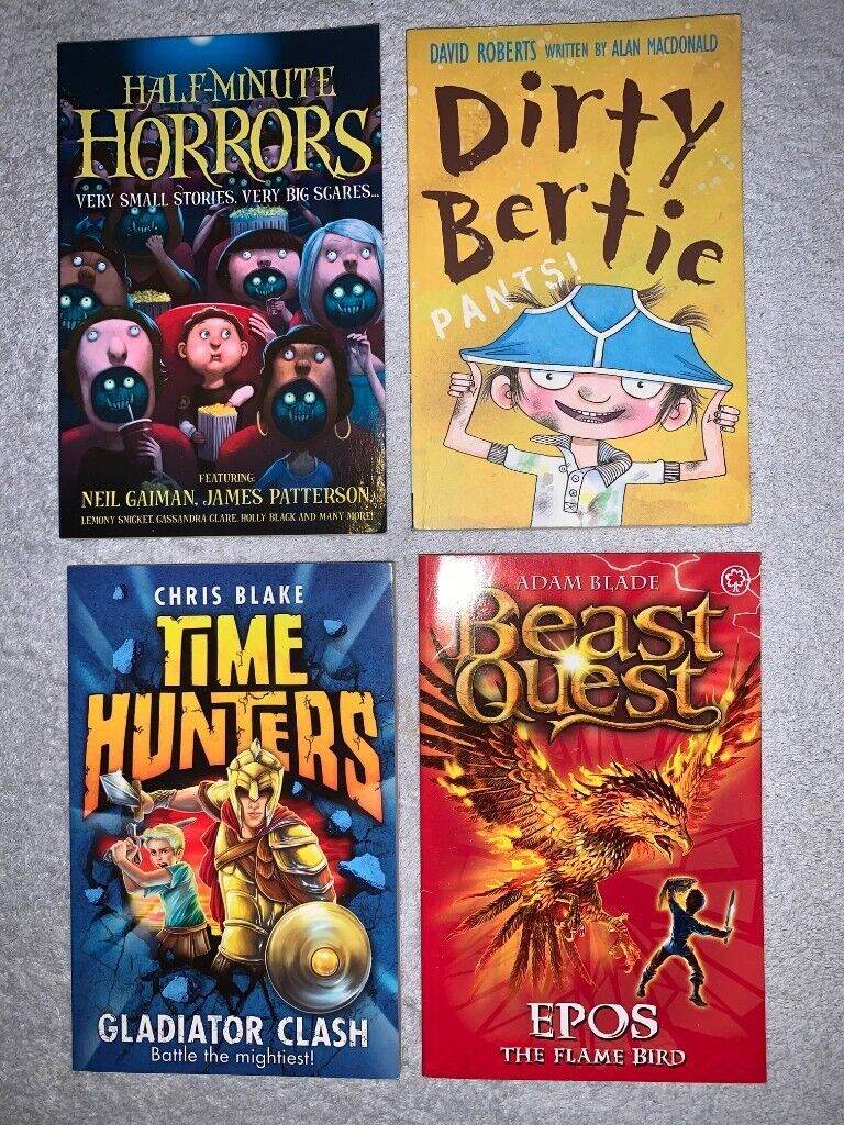 4 x Children's Books - Beast Quest, Time Hunters, Dirty Bertie, Horrors IP1