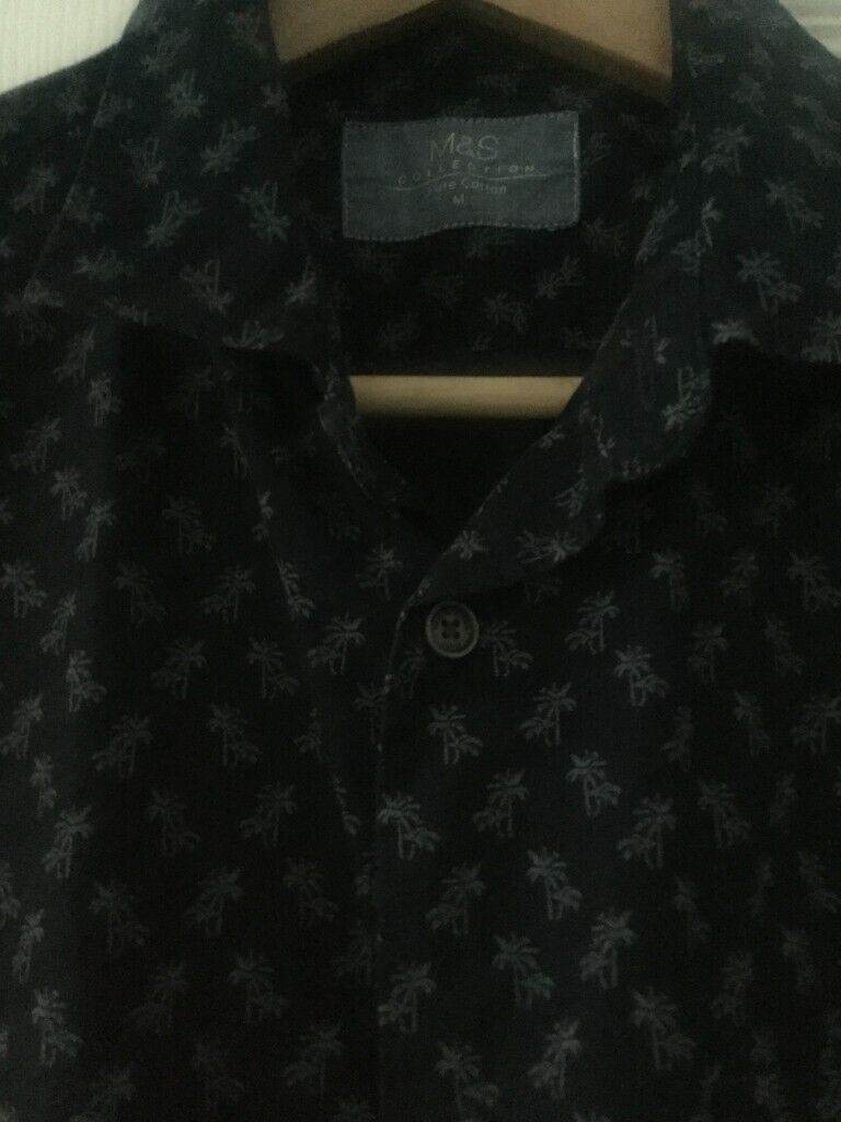 M&S small palm trees printed navy short sleeve shirt