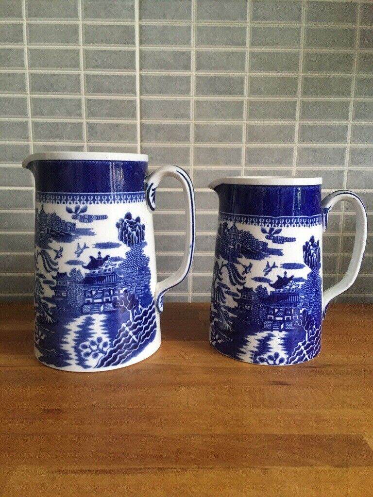 Copeland Late Spode 2 Blue & white Willow Pattern Jugs 