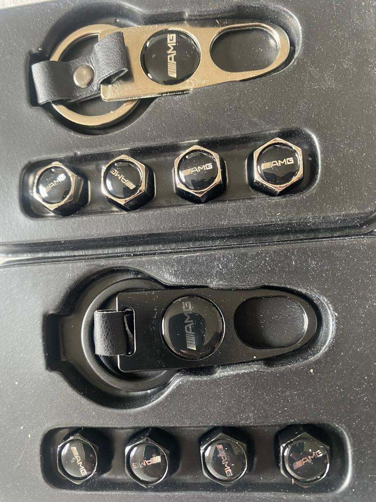 AMG mercedes benz Alloy wheels dust caps air valve covers with keyring