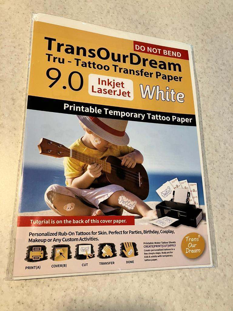 Temporary Tattoo Transfer Paper Inkjet Laser Printer 7 Sheets A4 White