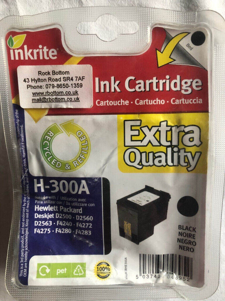 New unused expired inkrite H300A black replacement ink cartridge. HP300 Black. 