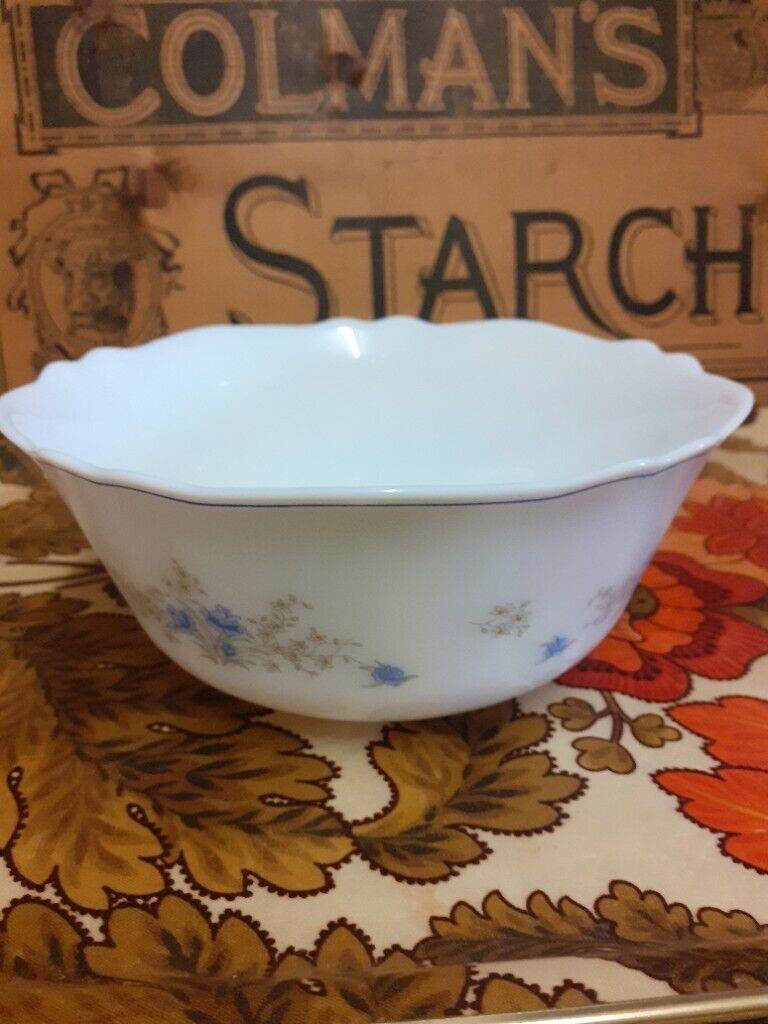 Small french glass dish. Pretty detail, scalloped edge. Stamped Arcopal 19 France. 