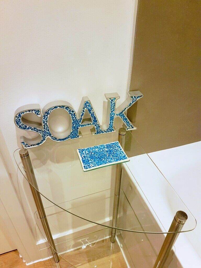 Blue Bathroom Soak Sign&Soap Dish