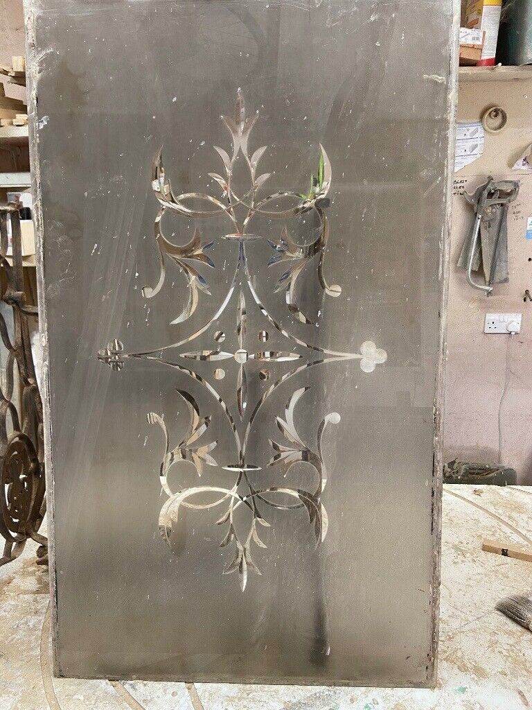 Old glass panel acid etched 