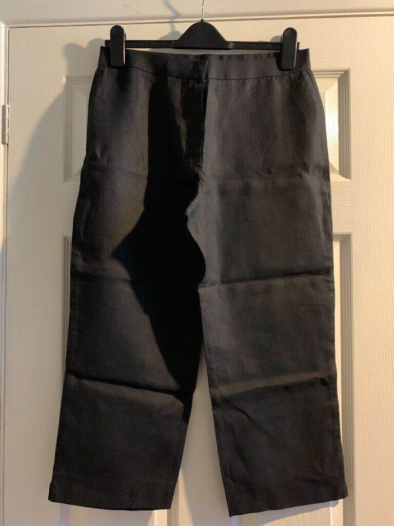 M&S Ladies Black 100% Linen Trousers Size 14 Medium IP1
