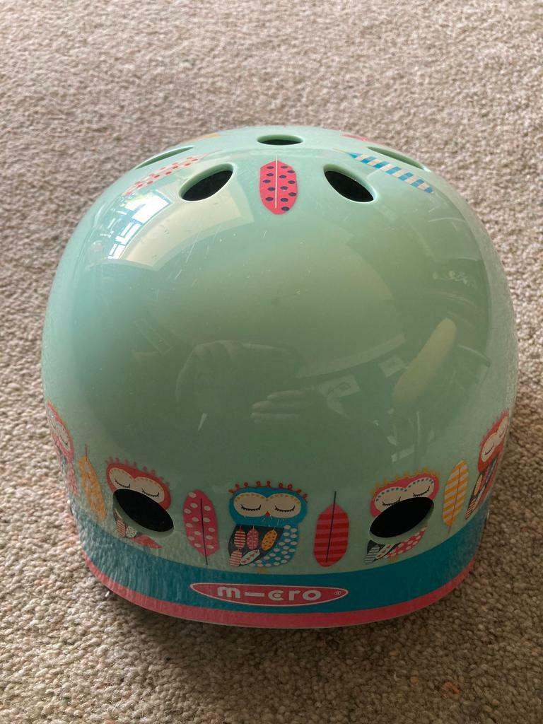 Girls Pale Blue / Pink Owl Pattern Micro Scooters Bike Bicycle Helmet - Medium (53-57cm) - Exc Cond