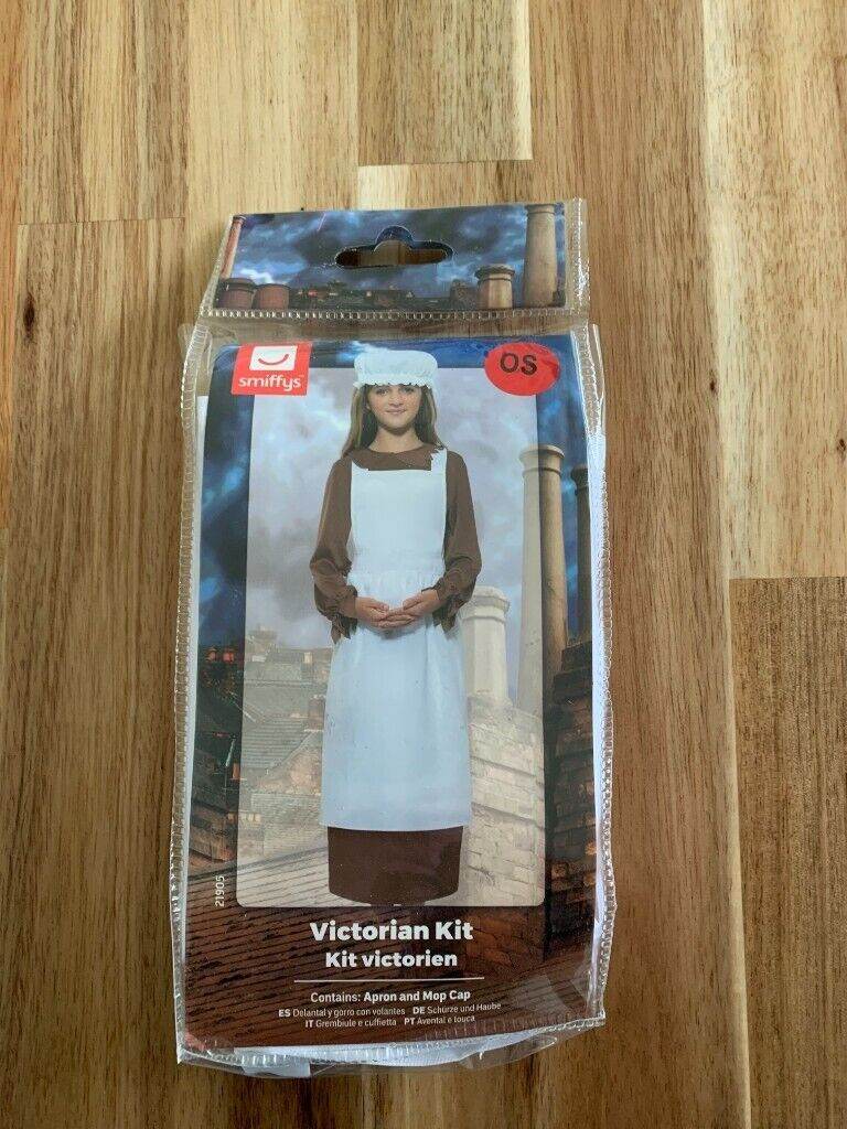 Child Girls Victorian Kit Maid Fancy Dress Party Costume size 7-9 year-old