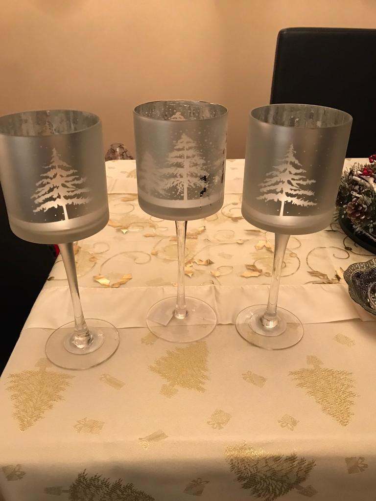 3 Christmas stemmed glass Tea light holders