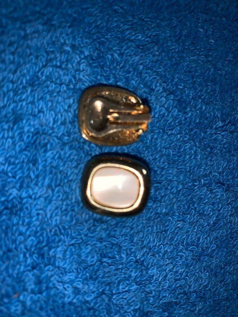 Rectangular Mother of Pearl & Gold Coloured Clip On Earrings IP1