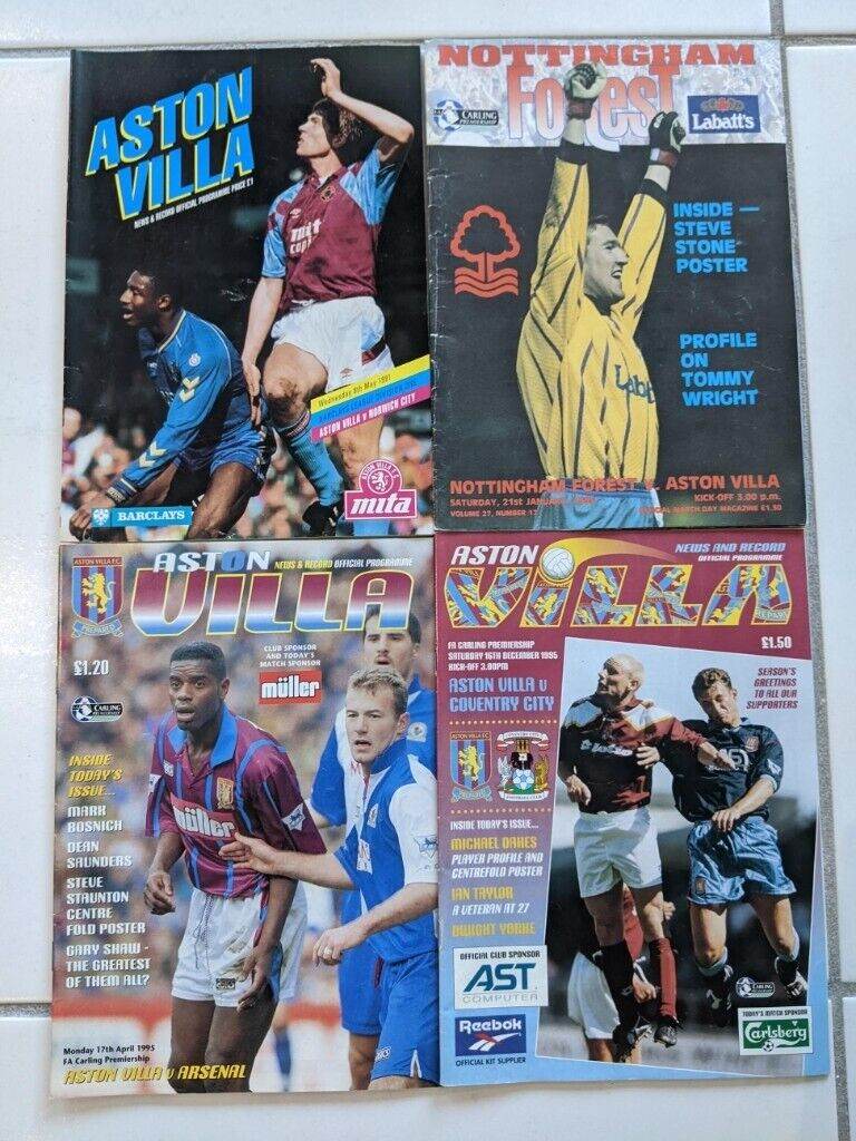 4 ASTON VILLA FOOTBALL CLUB MATCH PROGRAMMES 1990-1991, 1994-1995, 1995-1996