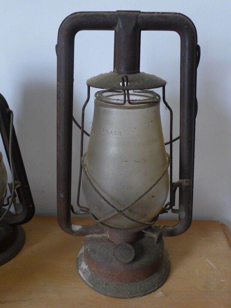 Vintage Antique HURRICANE LAMP. Known as a T-CROSS LANTERN. Made in Canada. RARE.