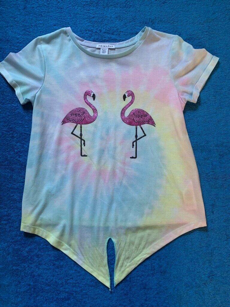 Primark Girls Tie Front Flamingo T Shirt Age 10-11 Years IP1