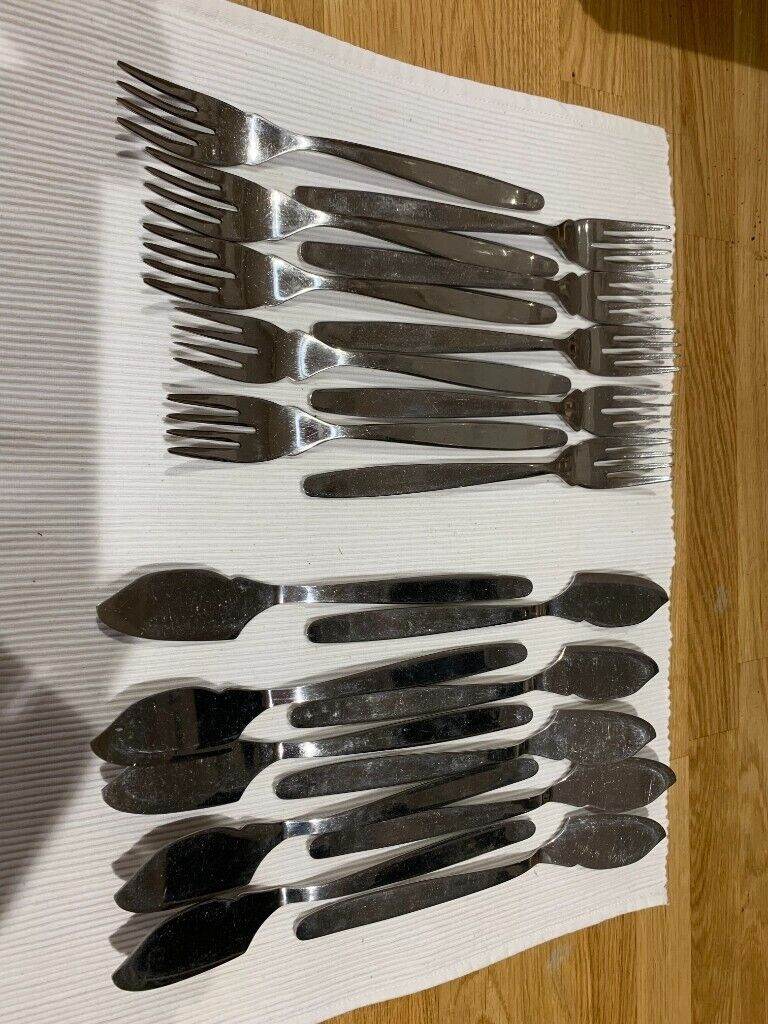 10 Stainless Steel Fish Knives and Forks