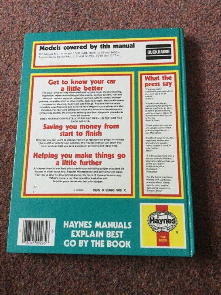 M  G Midget owners workshop manual 1958 to 1980 AND A FREE PETROL CAP FOR MG MIDJET