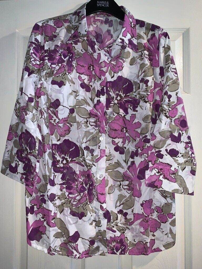 Damart Ladies Purple Floral Shirt Size 16 IP1
