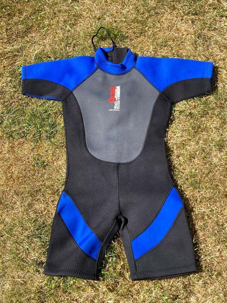 Blue and black shortie wetsuit