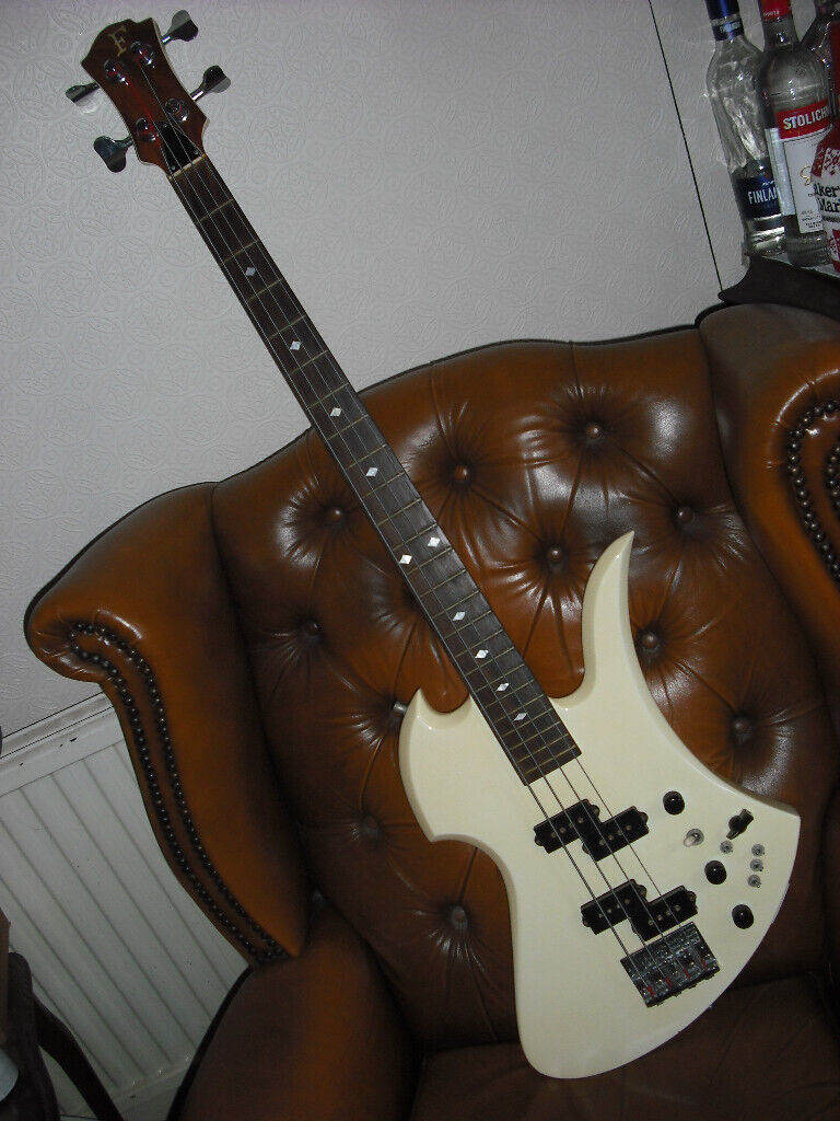Fernandes MB90 Mockingbird bass guitar made in Japan through neck white active circuit BC rich