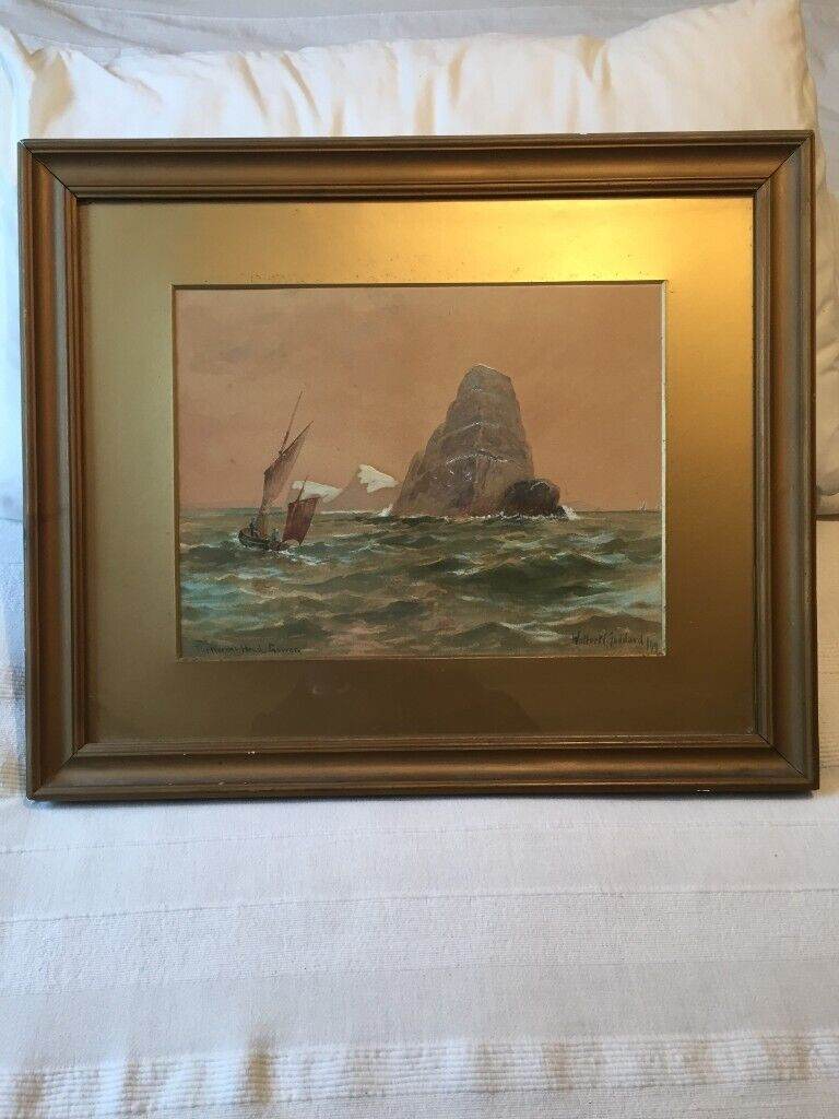 Original painting of The Worms Head, Gower, WALES by  Walter W Goddard 