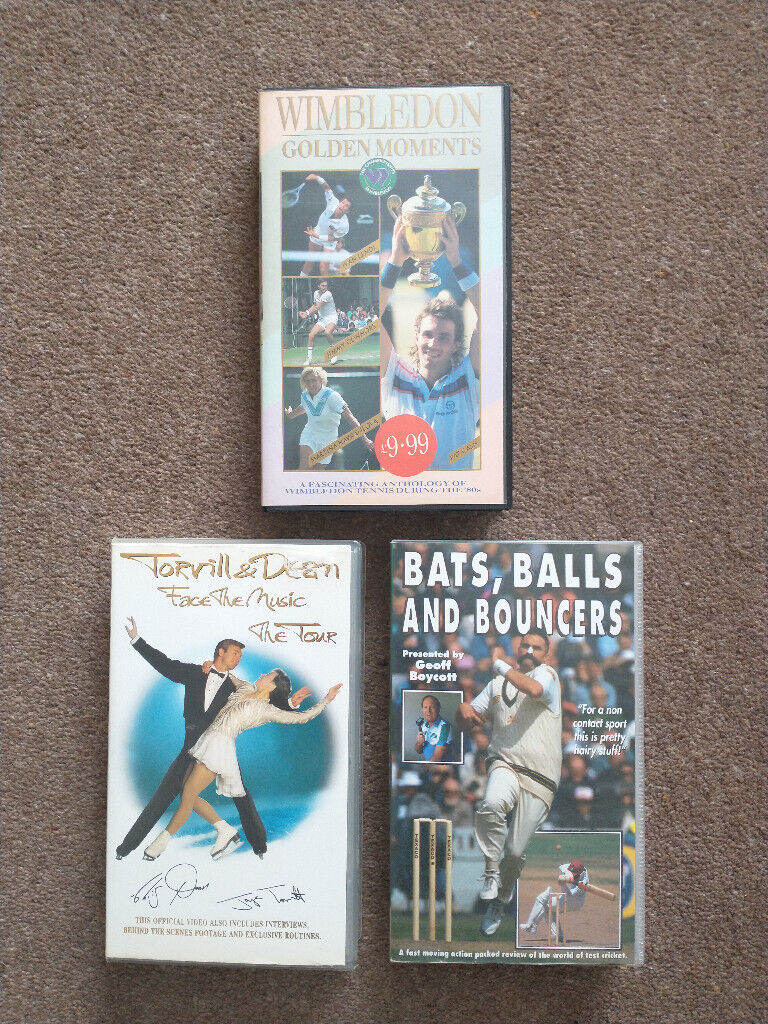 VHS SPORT VIDEOS - CRICKET, TENNIS (WIMBLEDON) & ICE-SKATING.