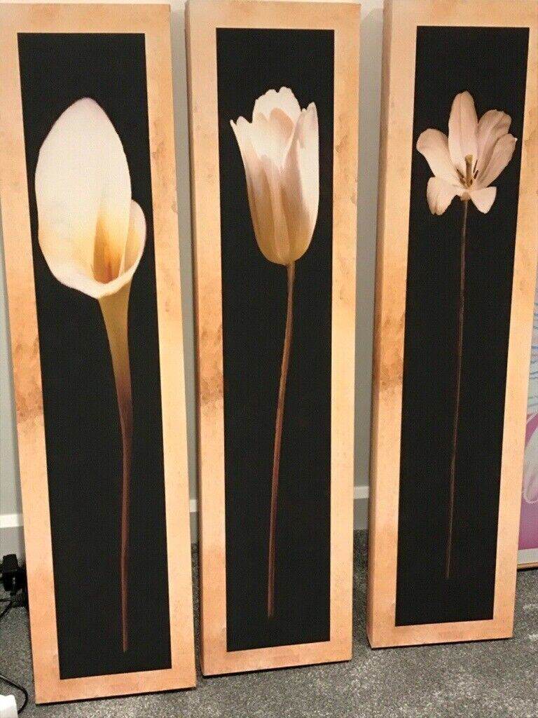 Set of three canvas pictures with flowers - lilies - tulips