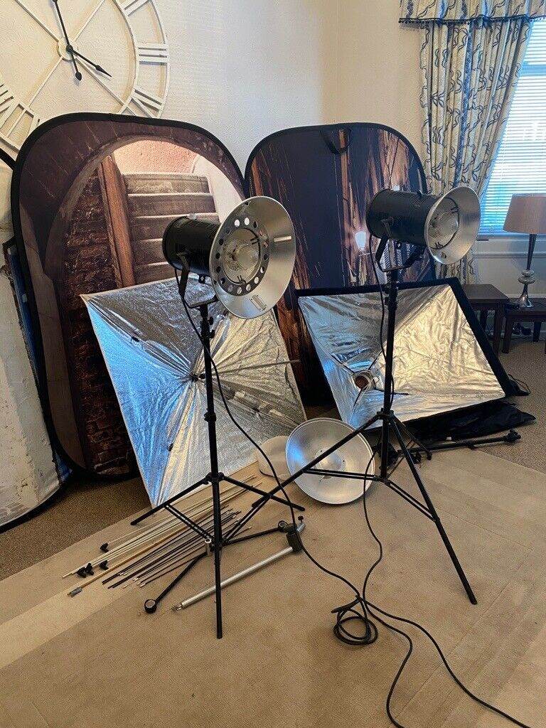 Photo Studio Equipment - Job Lot, Flash-heads, Soft boxes Stands, Backgrounds, Light Box etc etc