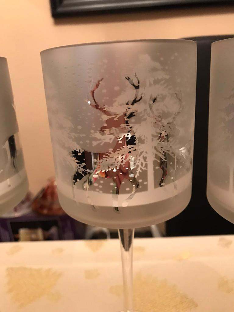 3 Christmas stemmed glass Tea light holders
