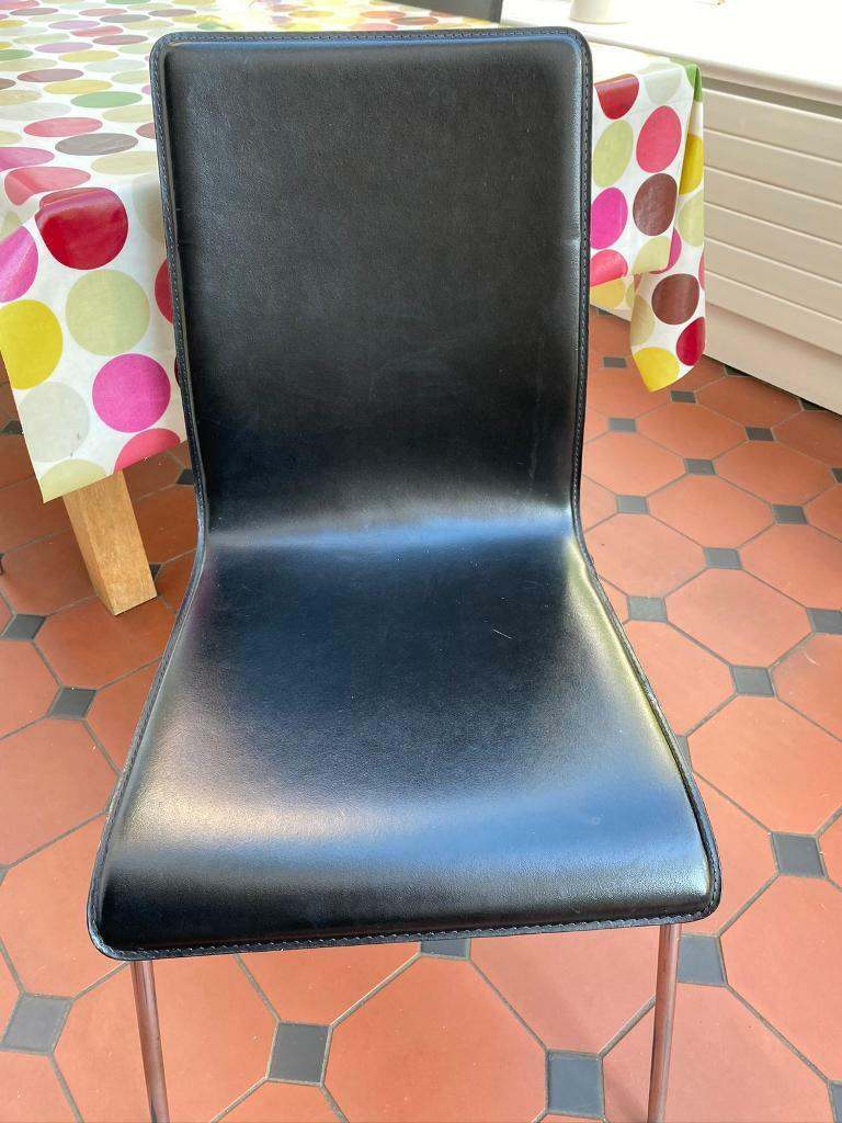 4 x Habitat black leather chairs with chrome legs
