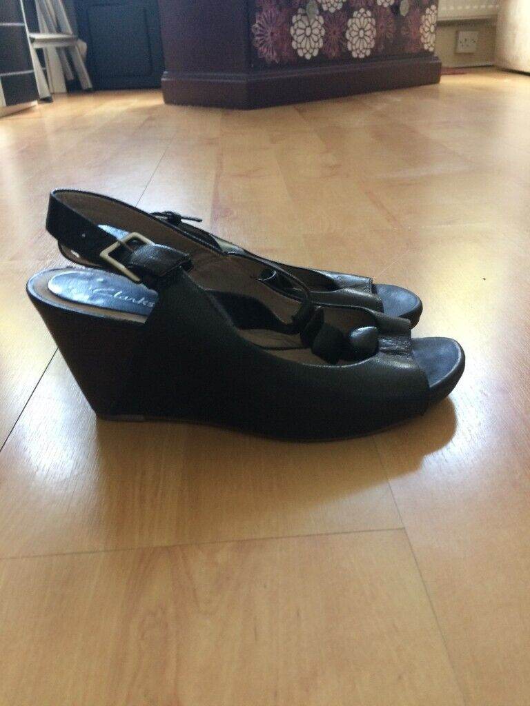 Good quality Clarks black wedged, leather shoes, size 5 BARGAIN